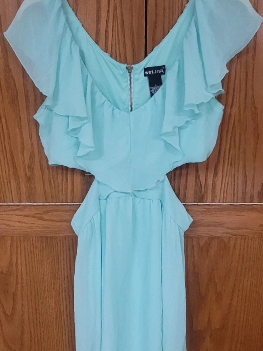 Wet Seal Aqua Ruffle Off-Shoulder Midi Dress